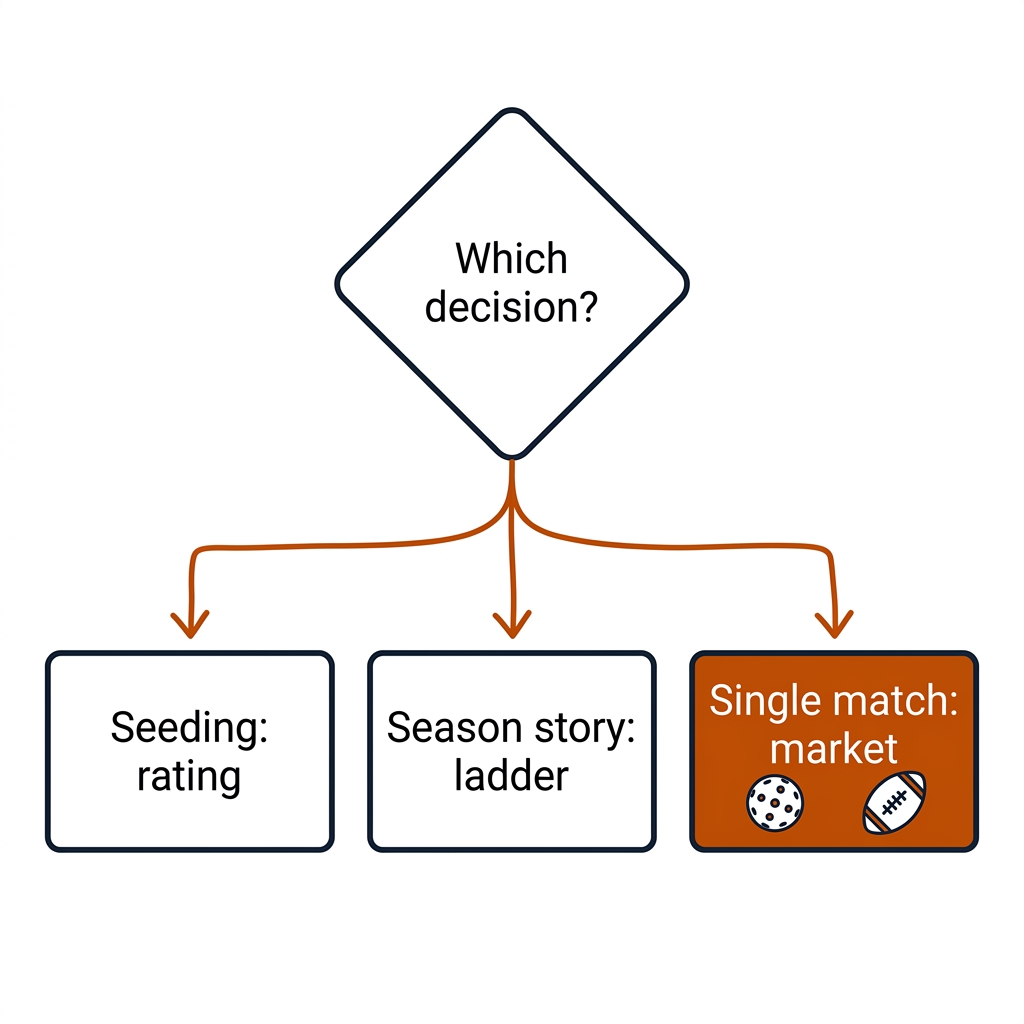Decision flowchart for choosing ranking, rating, or market number per decision.