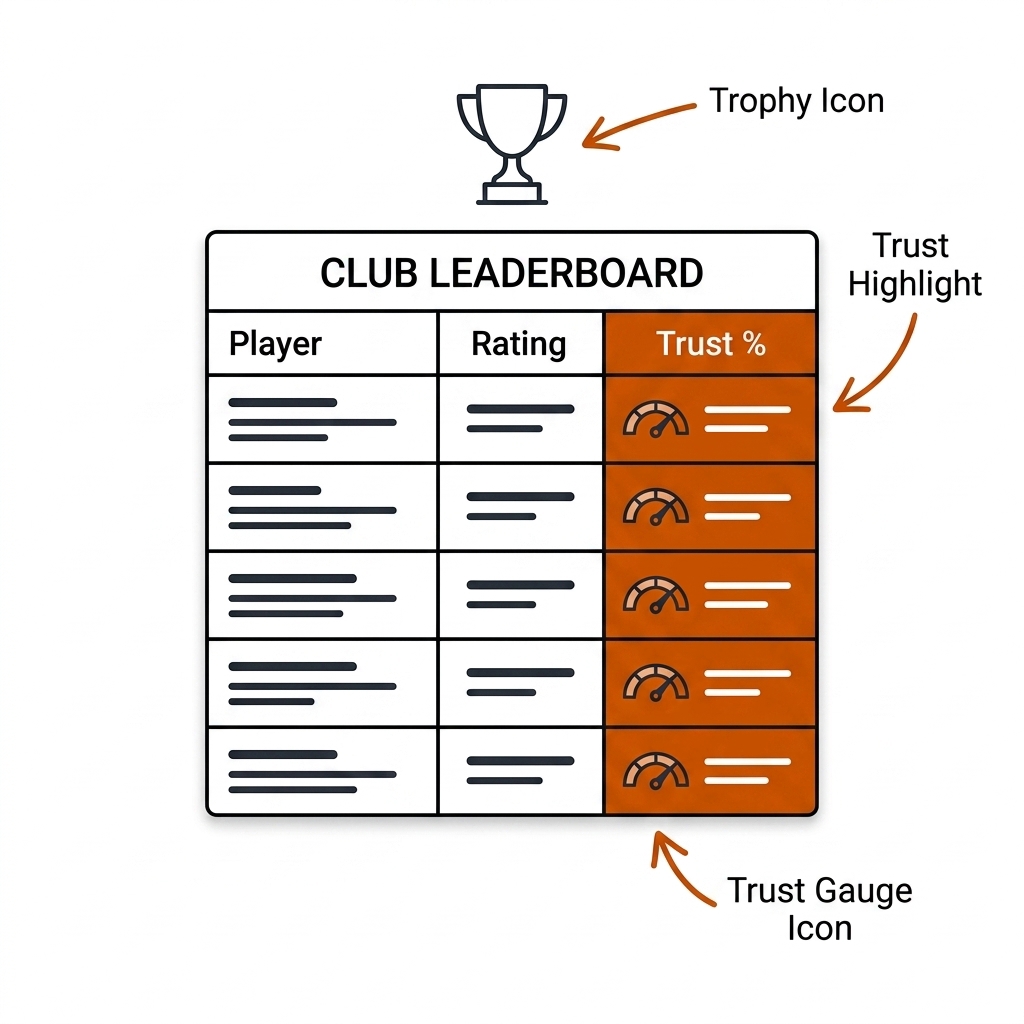 Club leaderboard showing rating and reliability columns together.
