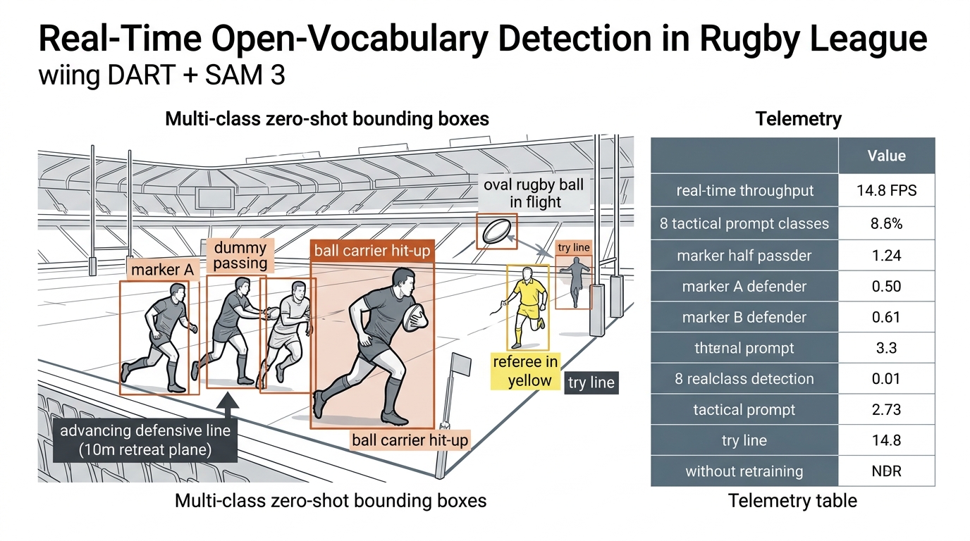 Real-time open-vocabulary detection in rugby league using DART and SAM 3.