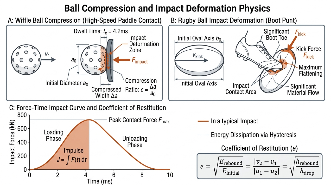 Ball compression and impact deformation physics in sports.