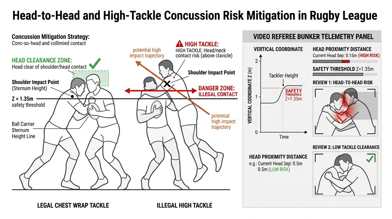 Head-to-head and high-tackle concussion risk mitigation in rugby league.