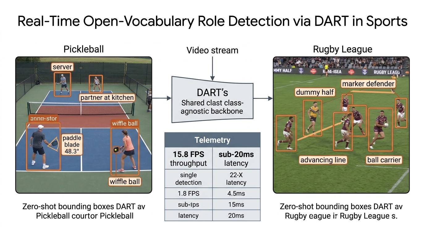 Real-time open-vocabulary role detection via DART in sports.