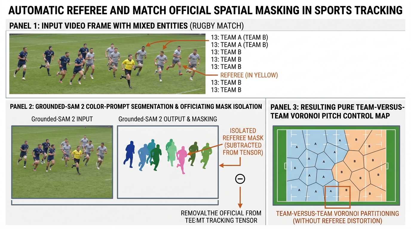 Automatic referee and match official spatial masking in sports tracking.