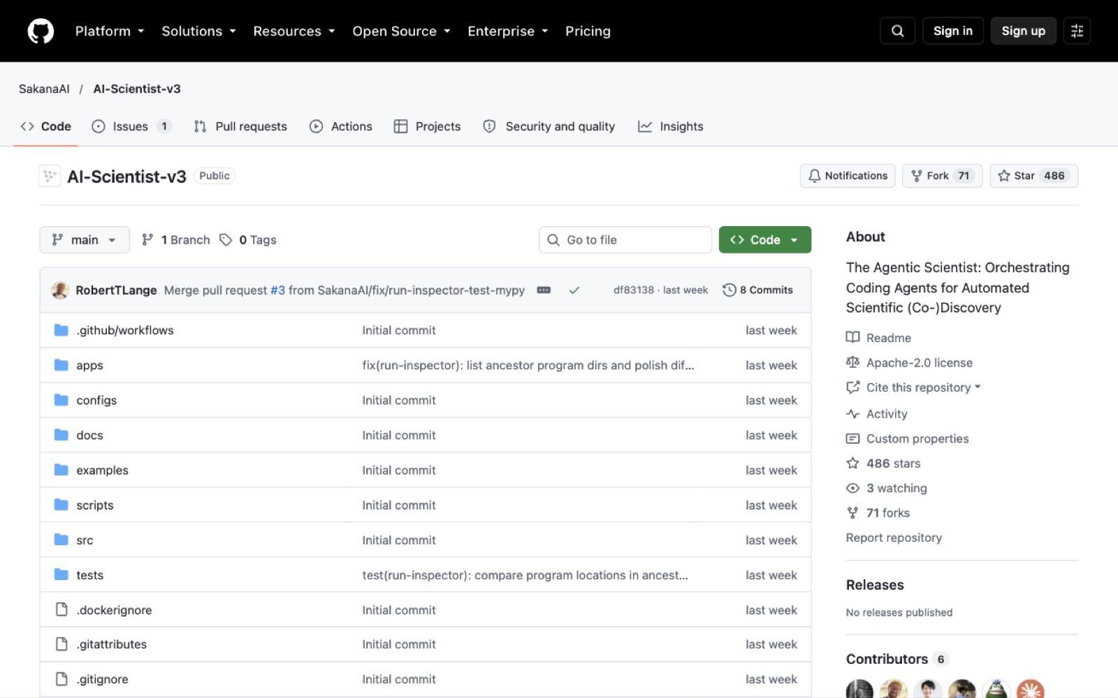 Screenshot of https://github.com/SakanaAI/AI-Scientist-v3