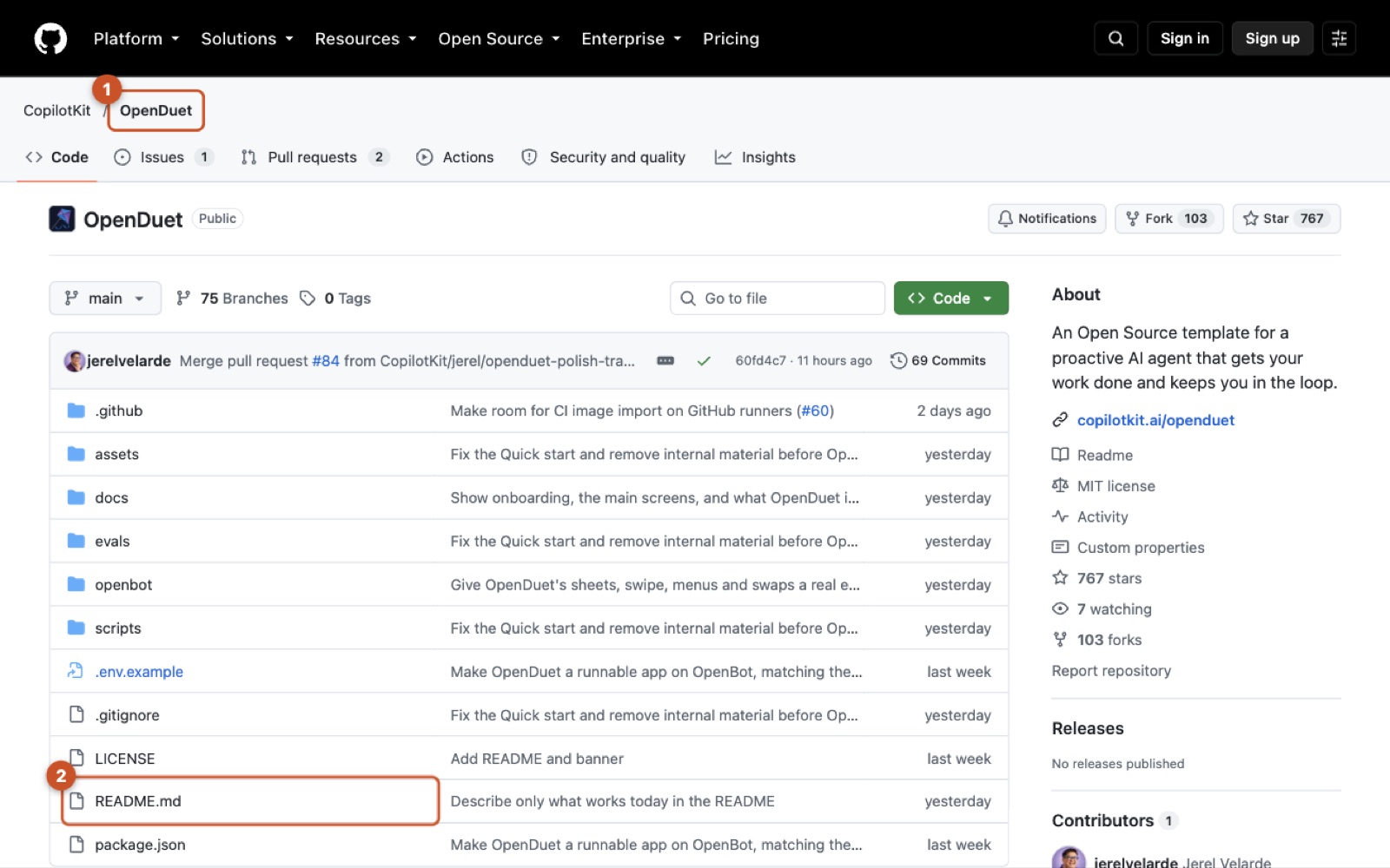 Screenshot of https://github.com/CopilotKit/OpenDuet