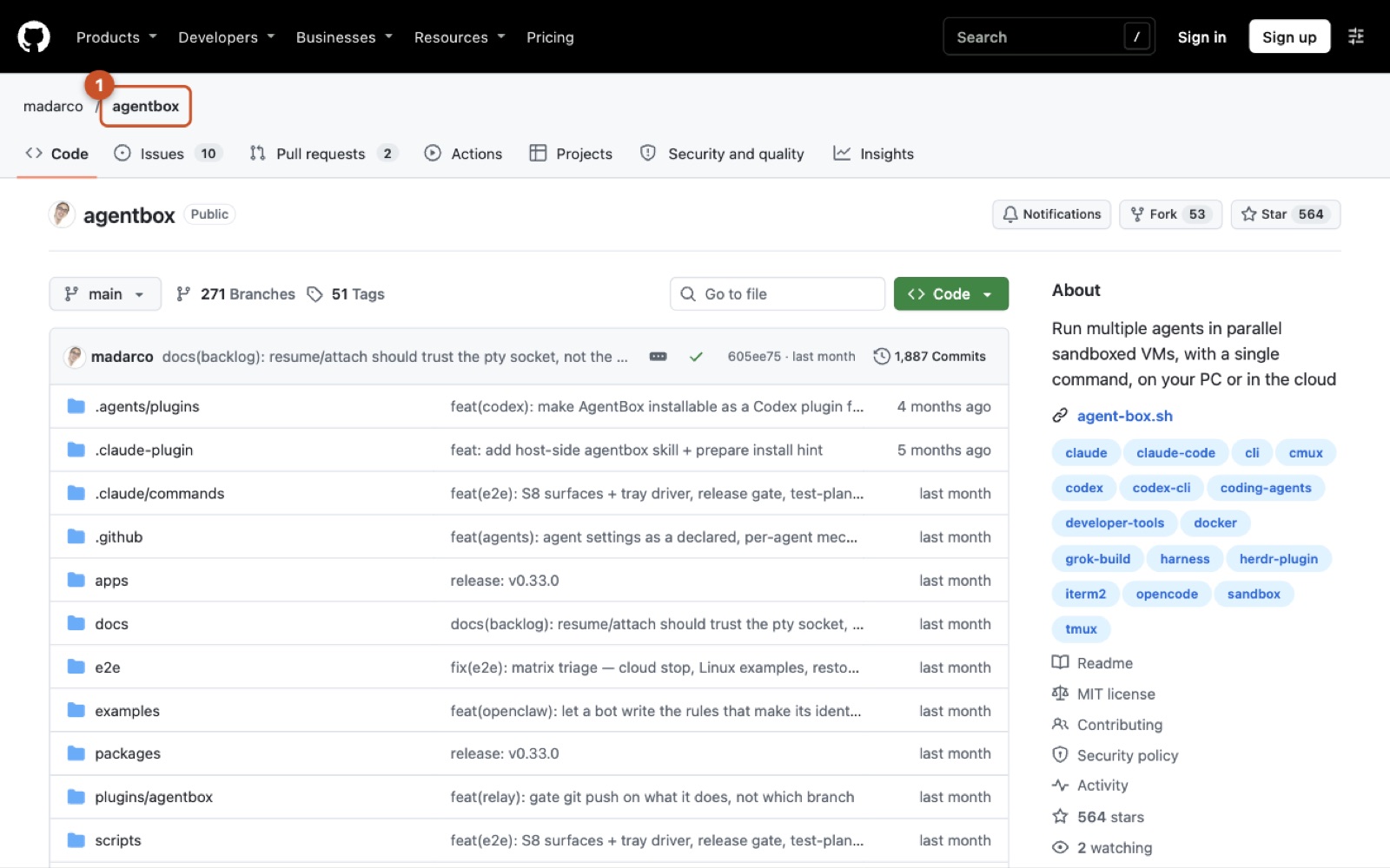 Screenshot of https://github.com/madarco/agentbox