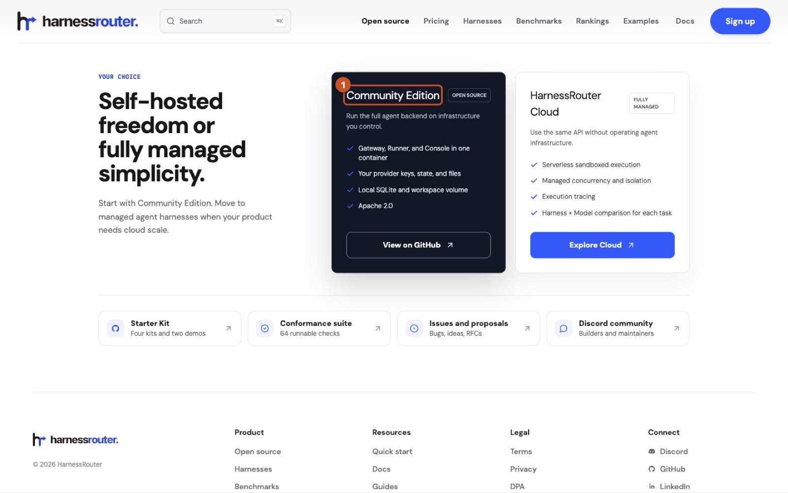 Screenshot of https://harnessrouter.ai/open-source