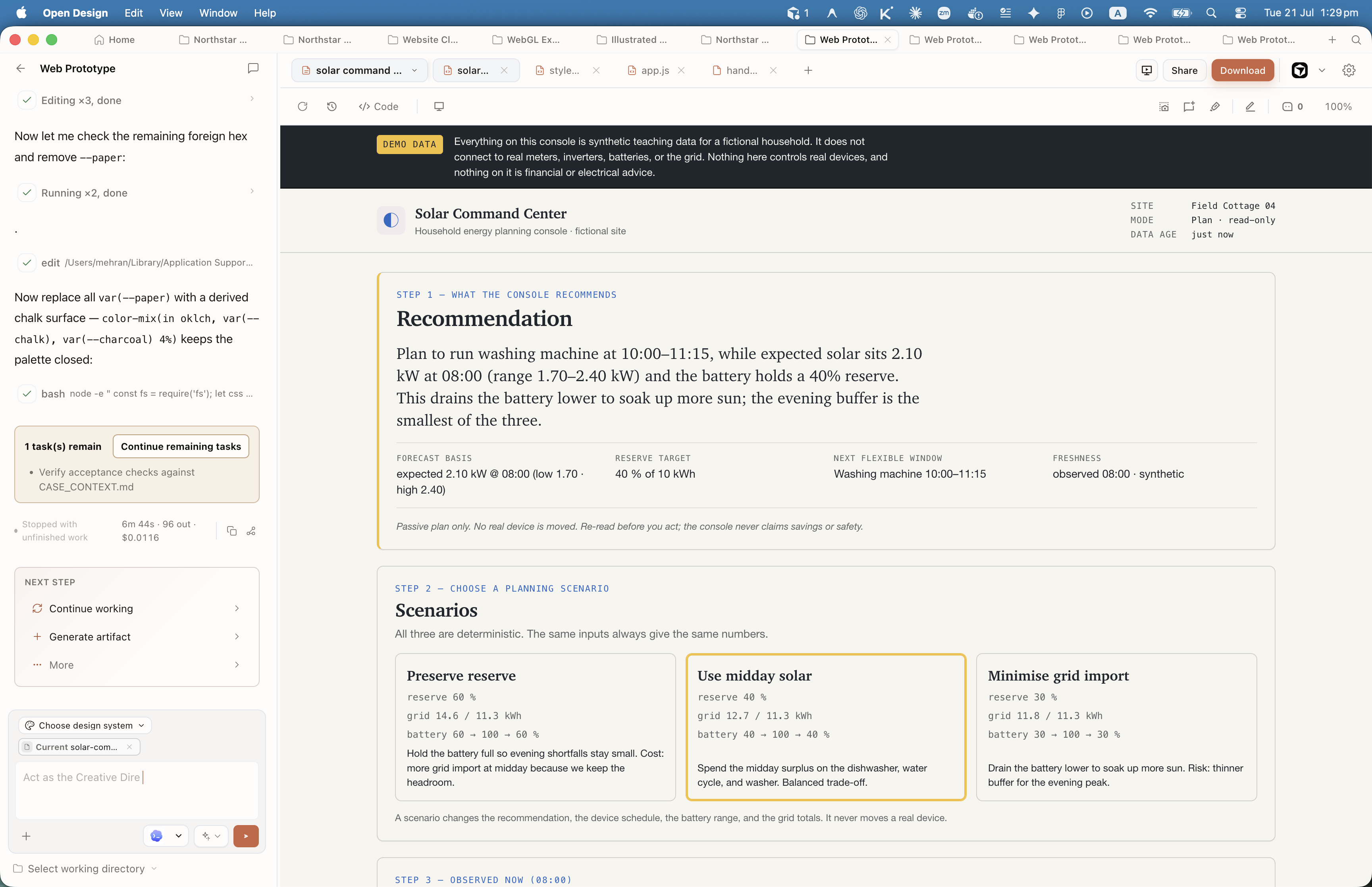 Open Design project workspace with chat rail on the left and sandboxed preview on the right