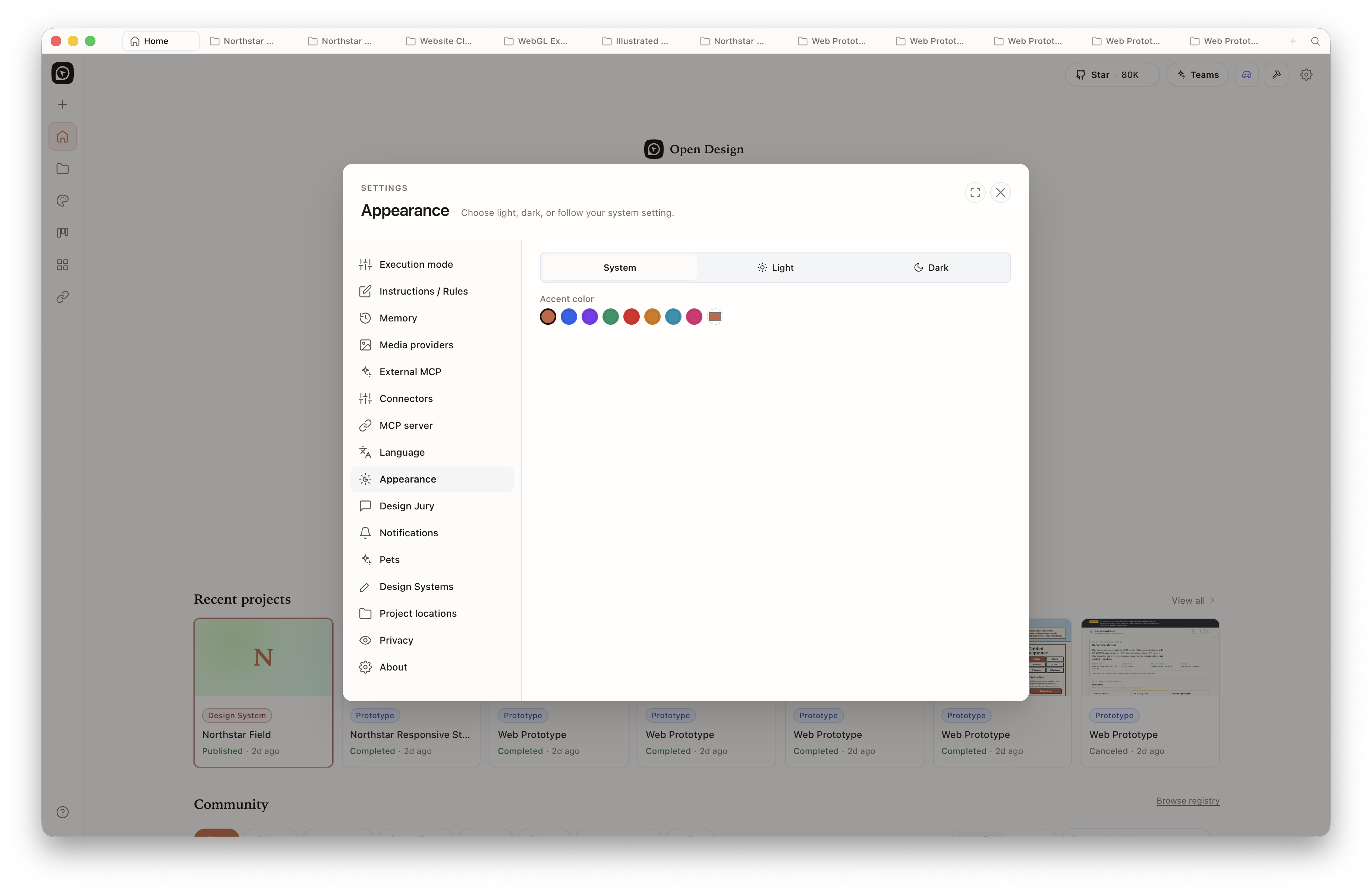 Open Design Settings Appearance panel