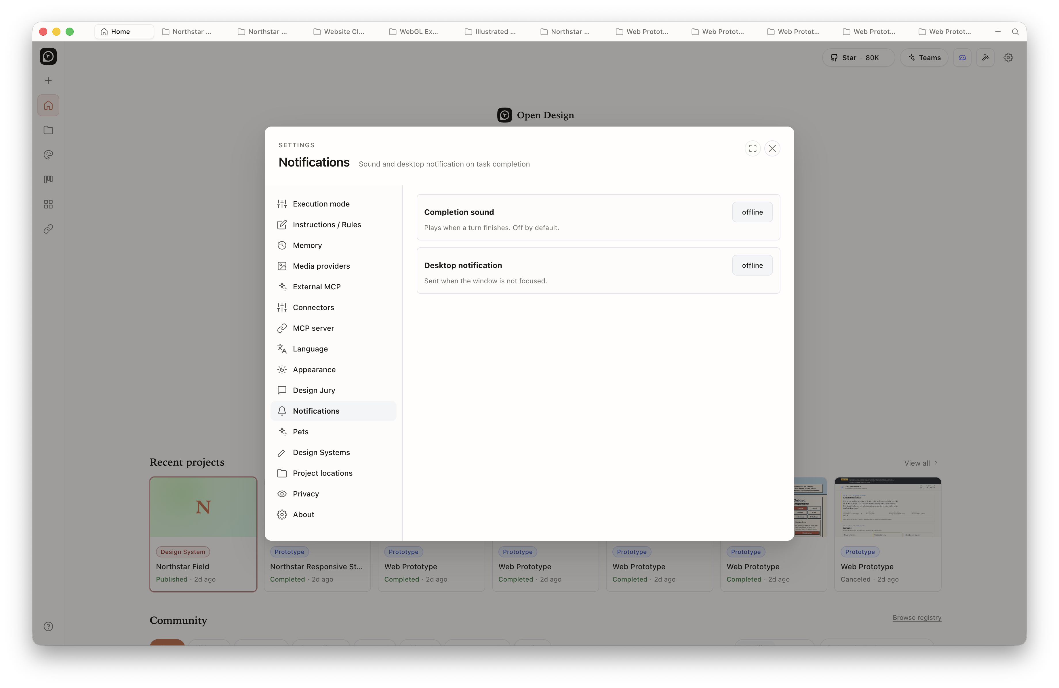 Open Design Settings Notifications panel
