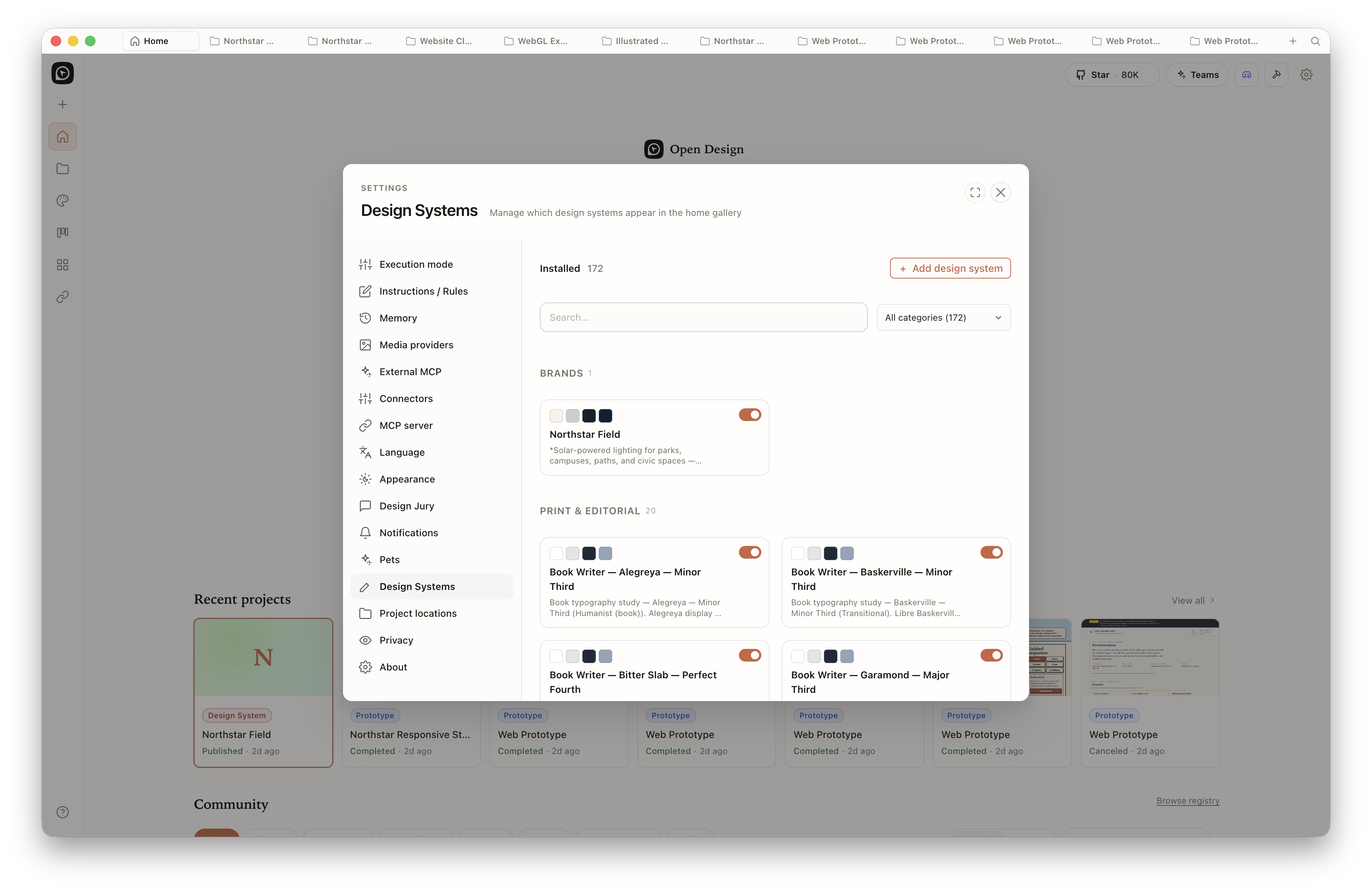 Open Design Settings Design systems gallery of installed brand systems