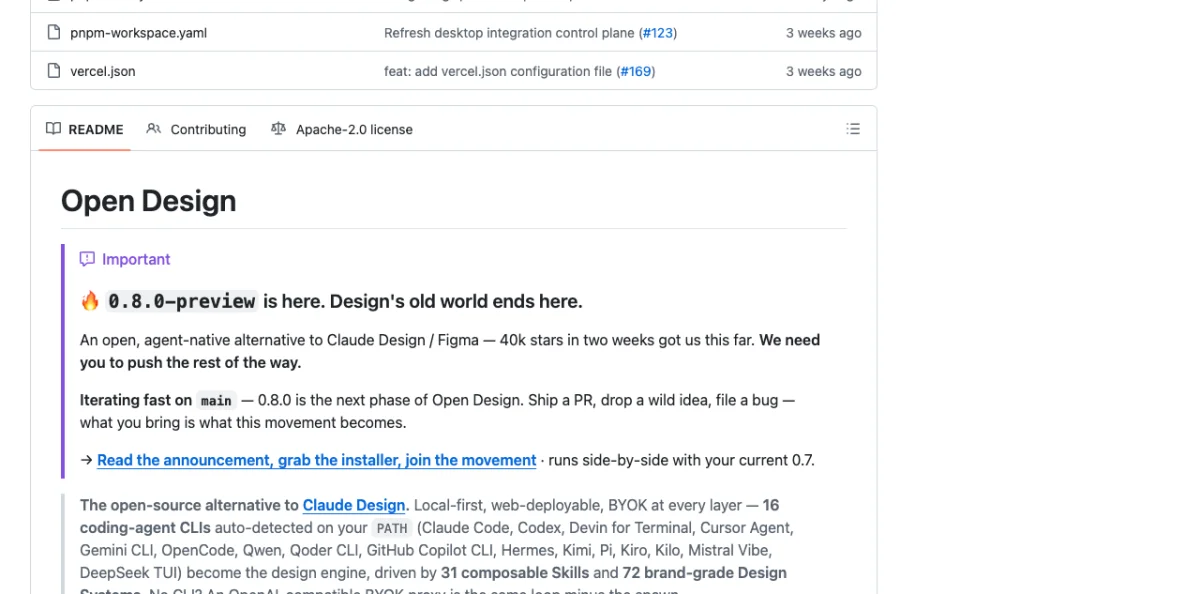 Open Design design system picker showing a searchable grid of 129 design systems including Linear, Stripe, Vercel, shadcn, and other popular options as selectable templates