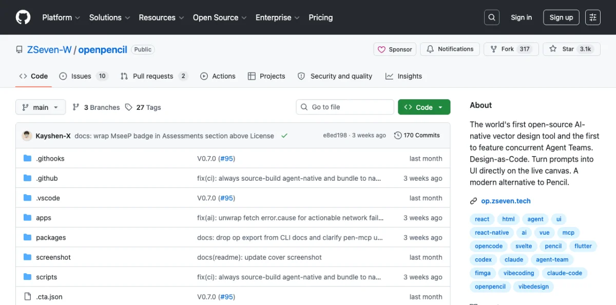 OpenPencil editor showing a vector canvas with three color-coded regions indicating concurrent agent teams working on header, sidebar, and main content sections with real-time status indicators
